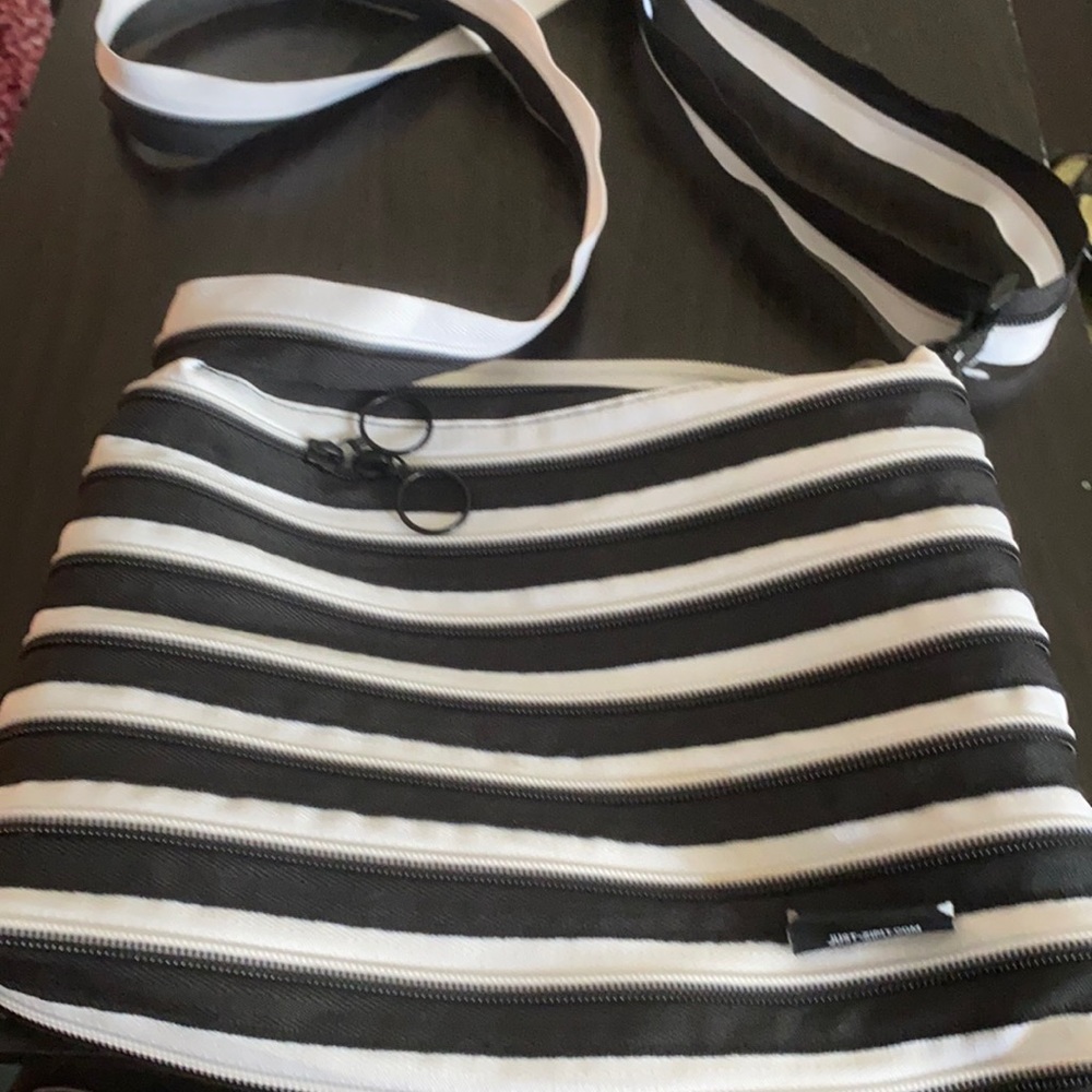 Zipit black white stripes cross body small travel bag